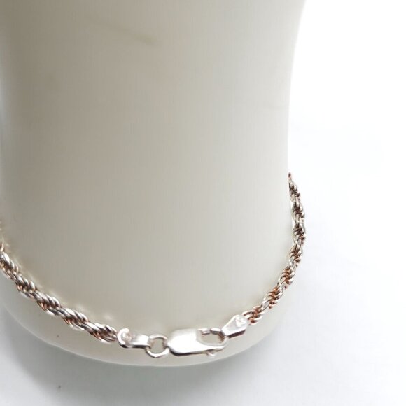 Sterling Silver Twisted Rope Chain Bracelet With Lobster Clasp 7.75 inch - Picture 3 of 6